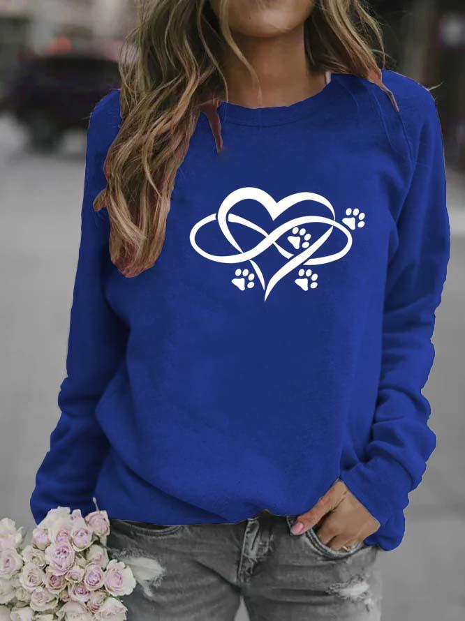 Heart Print Round Neck Women's Hoodie