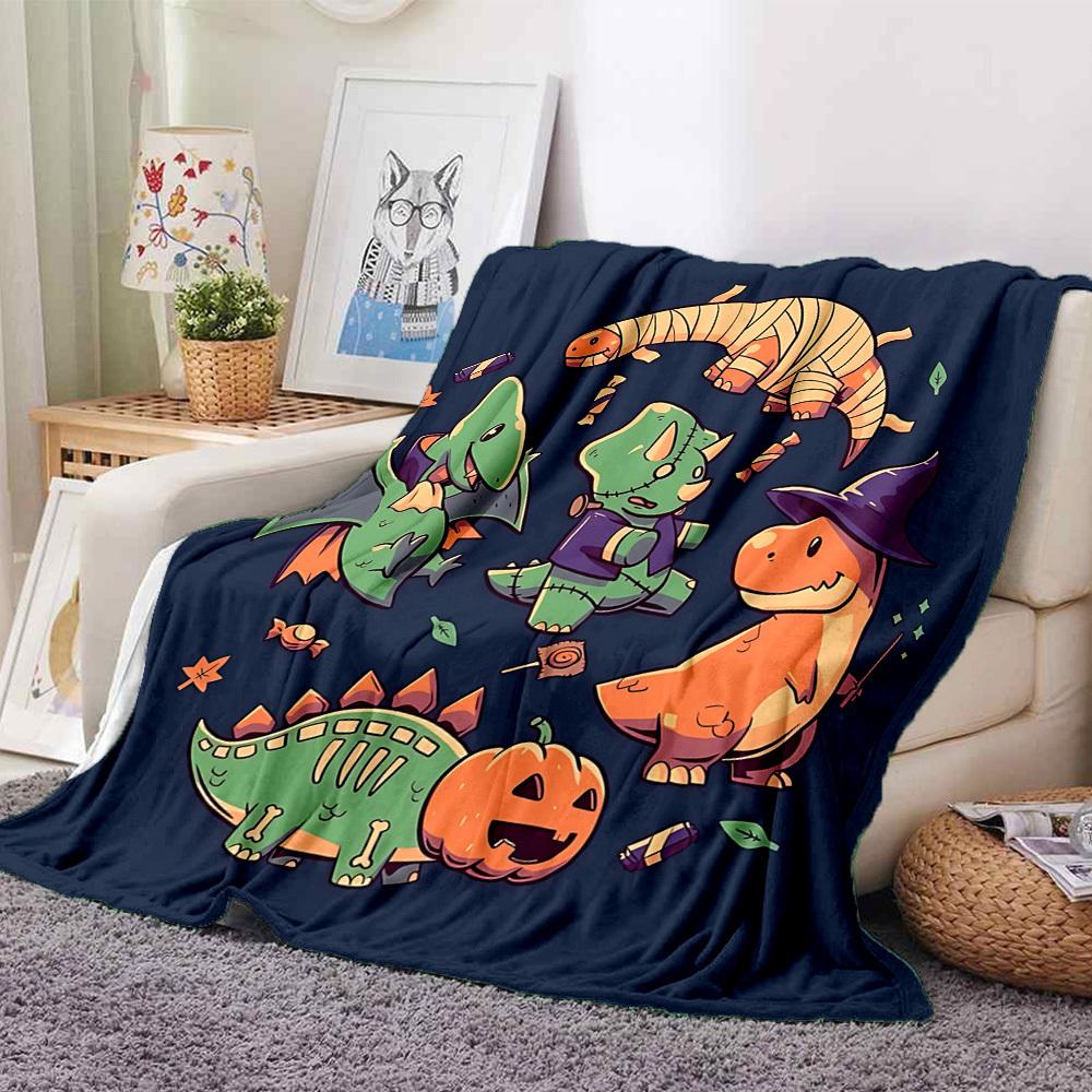 1pc Halloween Dinosaurs Lightweight Flannel Blanket, Comfortable and Warm Blanket, for Office and Camping Sofa Bed, Livingroom057