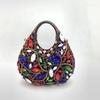 WHTUOHENG Pink Floral Rhinestones Top-Handle Bag Lady  Flower Luxury Designer  Crystal Evening Bags Wedding Party Purse Handbag