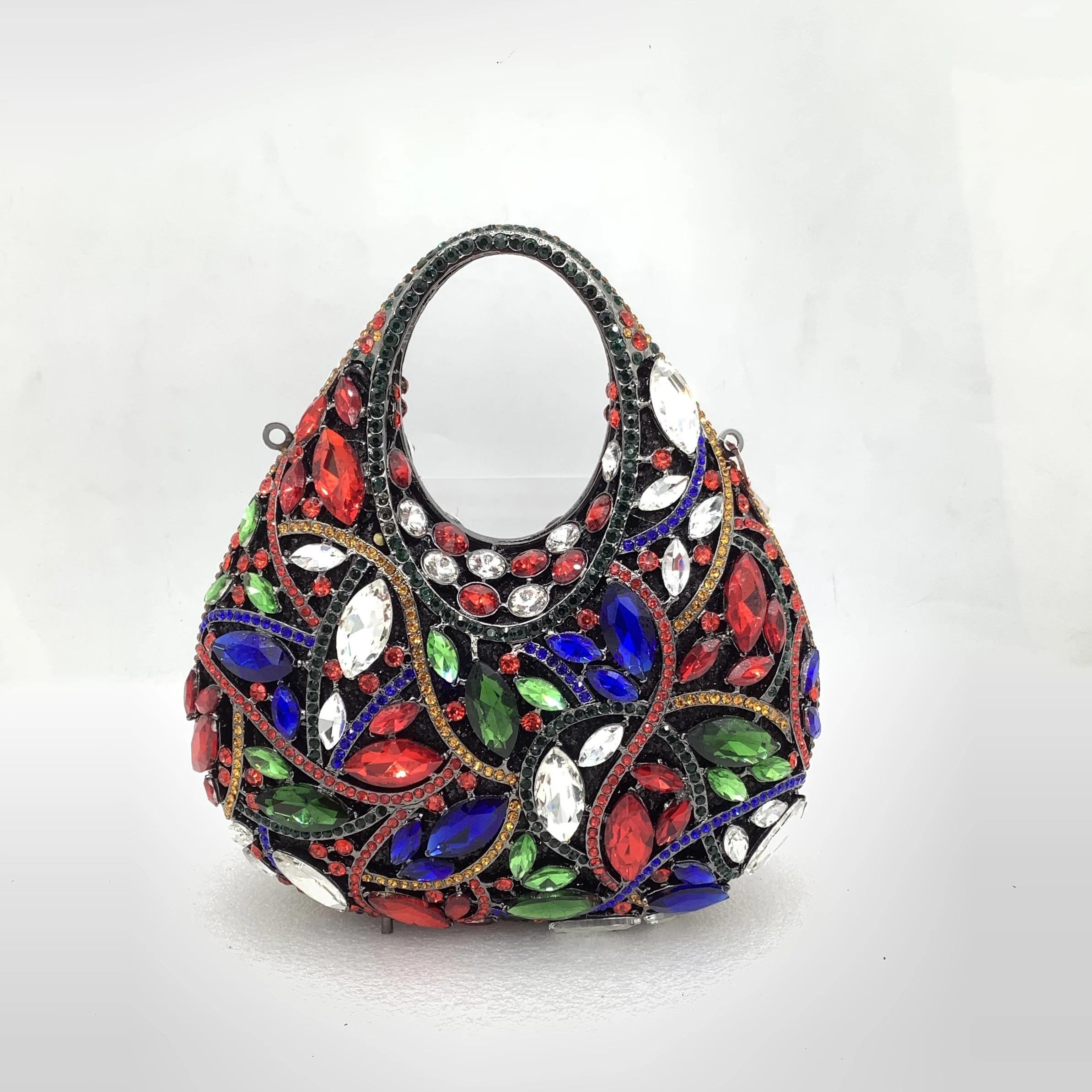 

Colorful Rhinestone Evening Bag Clutches Wedding Party Clutch Purse Floral Bags Woman s Handbag Luxury Flower Diamond Purses 27cmX18cmX7cm