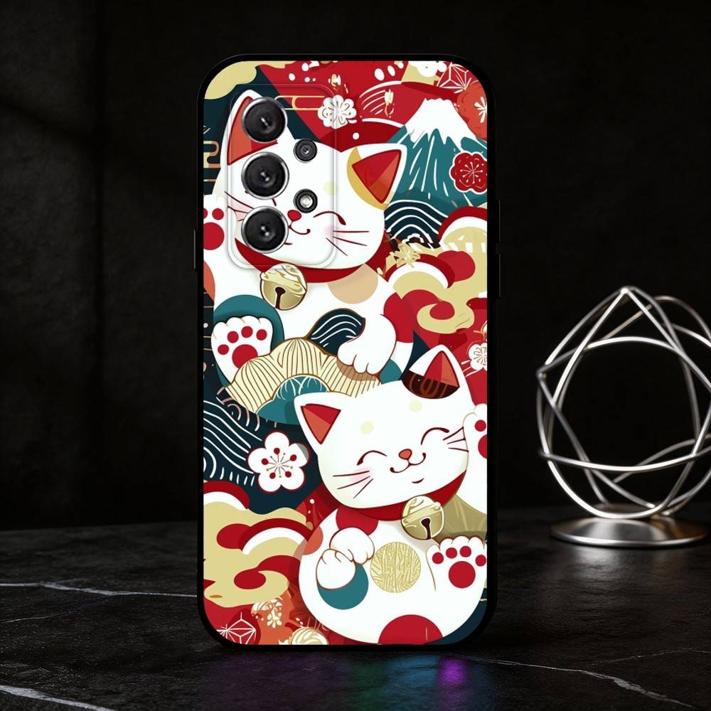 

M-Maneki-neko phone Case For Samsung S25,24,21,22,23,30,Ultra,20,Plus,Fe,Lite,Note Soft Black Cover Samsung S21