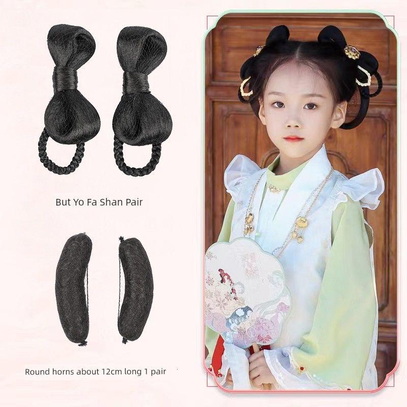 Ancient Costume Wig Kids Cute Bows Hair Bag Ancient Style Han Chinese Clothing Cute Bun Combination Style Girls Performance Bun
