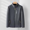 Men Autumn Winter Fleece Lining Jacket Stand Collar Long Sleeve Pockets Coat Solid Color Zipper Placket Outerwear
