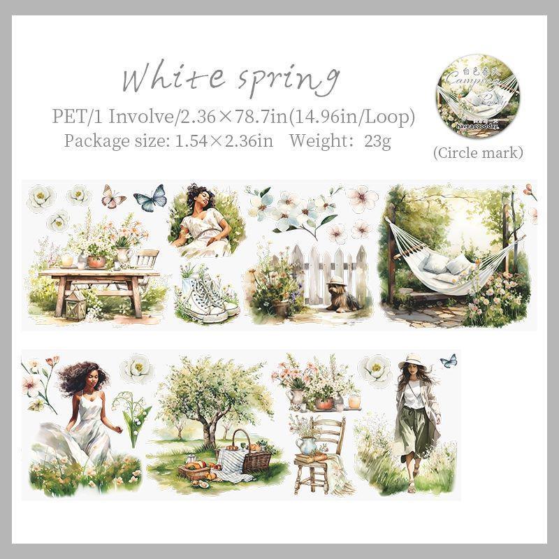 

Новинка, 1 рулон, винтажная лента для украшения темы путешествия, кемпинга, ПЭТ, 6 стилей, журнал «сделай сам», принадлежности для скрапбукинга, принадлежности для ведения журналов 6. White Spring