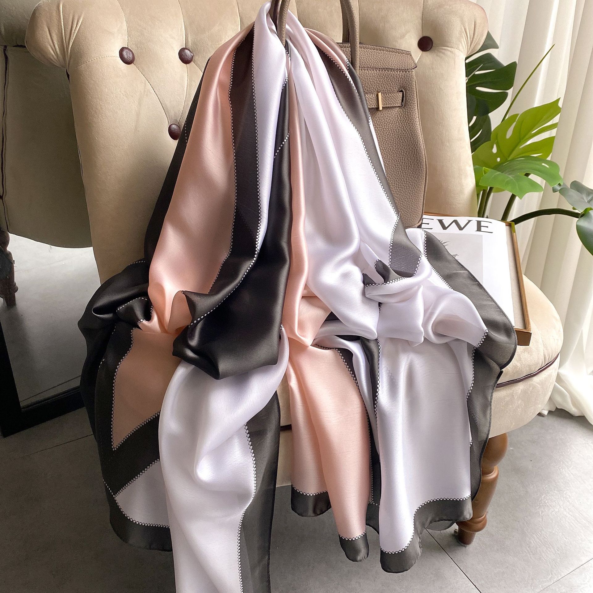 

Высококачественные роскошные шелковые шарфы, повязка на голову, шарфы, шейный шарф для женщин, шелковый шарф с цепочкой, женская декоративная шаль 180-90cm