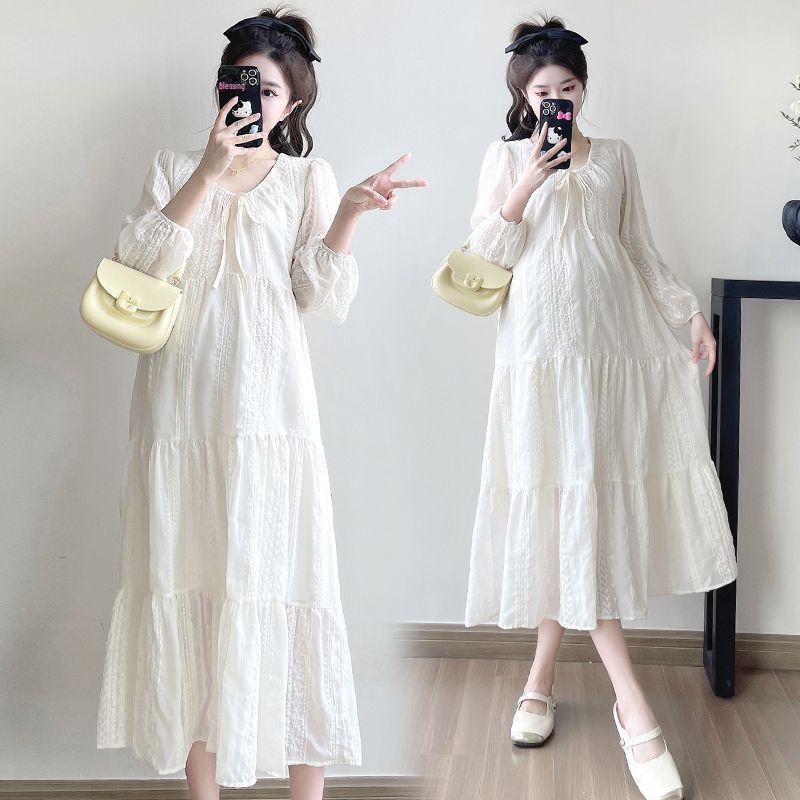 Korean-Style Plus Size Apricot Maternity Dress – Spring/Summer 2025 Collection