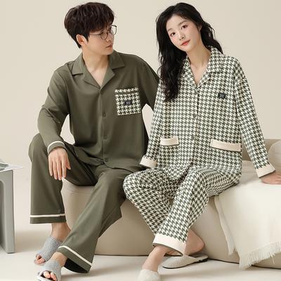 Jaro a podzim Bavlněné kalhoty s dlouhým rukávem Pár Pyžama Pánské domácí oblečení Lze nosit dvě sady