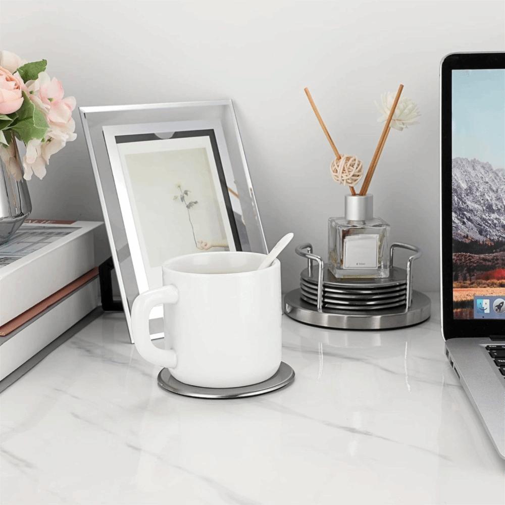 6 Piezas Posavasos Redondo de Acero Inoxidable Plata Posavasos para Taza Posavasos Creativo con Aislamiento Térmico Restaurante