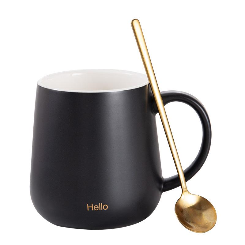 Simple Mug with Lid Spoon Ceramic Cup Hotel Room Water Cup Opening Gift Box Coffee Cup