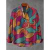 Moda Uomo Primavera/Estate Stile Graffiti Manica Lunga Lino Camicia Color Block Casual Street Trendy Abbigliamento