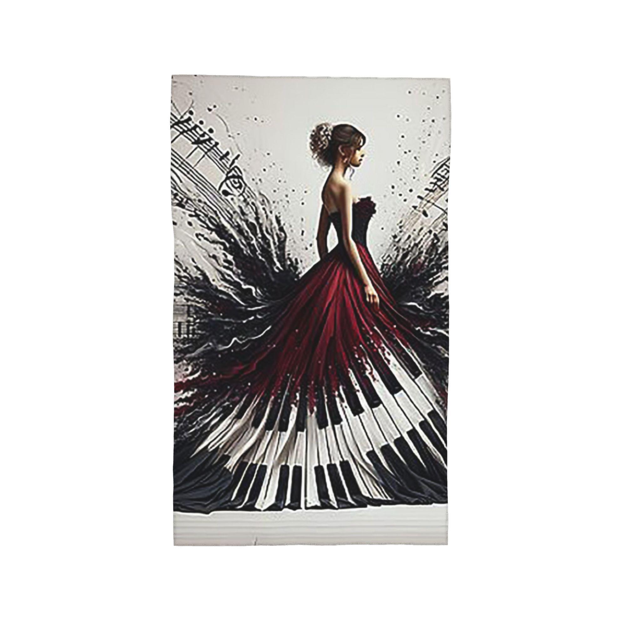 

Beautiful Lady Piano Musical Notes, Wavy Dress Soft Face Towel Quick Dry Pool Bath Cotton Towels Breathable W40*H60(CM)