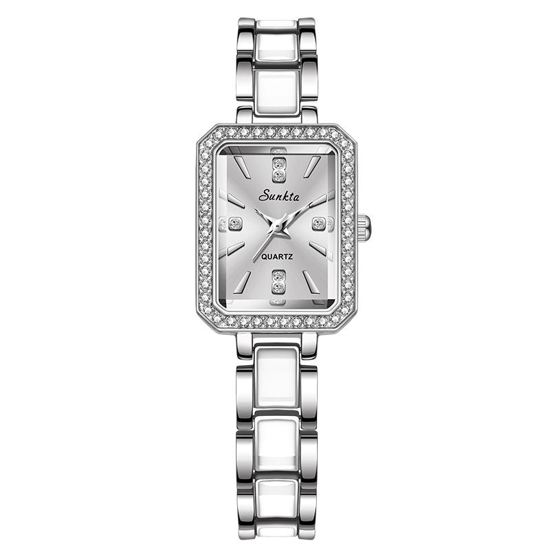 

LIGE Luxury Women s Watch New Simple Square Full Diamond Digital Quartz Watche Gold Stainless Steel Bracelet Women s Dress Clock срібний
