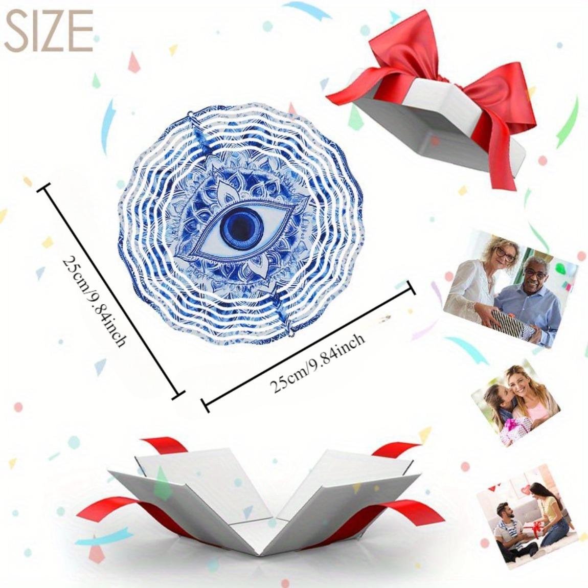 

Солнечный 3D колокольчик ветра Мандала - Металлический синий и белый дизайн Глаз Дьявола, всепогодный уличный садовый декор для крыльца 01A