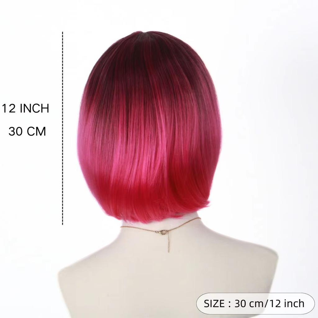 Fashion Personality Red Rose Bobo Head Short Hair Wig High Quality Synthetic Short Hair Wig Women's Wig