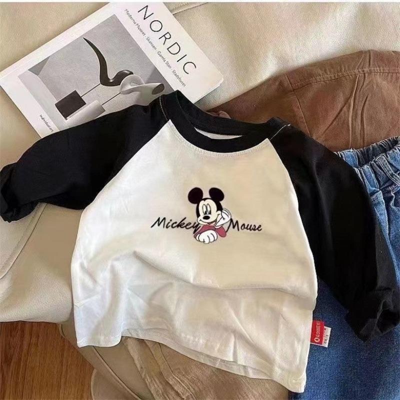 Cotton Kids Long Sleeve Crew Neck Cartoon Print T Shirt Boys Girls Soft Casual Tops