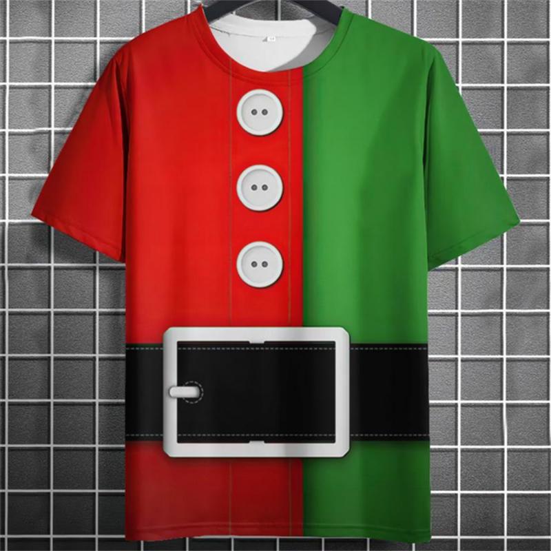 Fashion Christmas Men's T-Shirts Casual Loose Short Sleeve Tops New Year Gift X'mas Clothing Hip Hop Streetwear