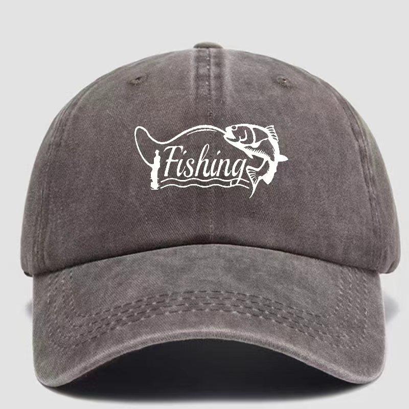 Fischerei-Print Baseballkappe für Unisex, Outdoor-Hut mit gebogenem Schirm, stylische amerikanische gewaschene Vintage-Baseballkappe, trendiger Stil