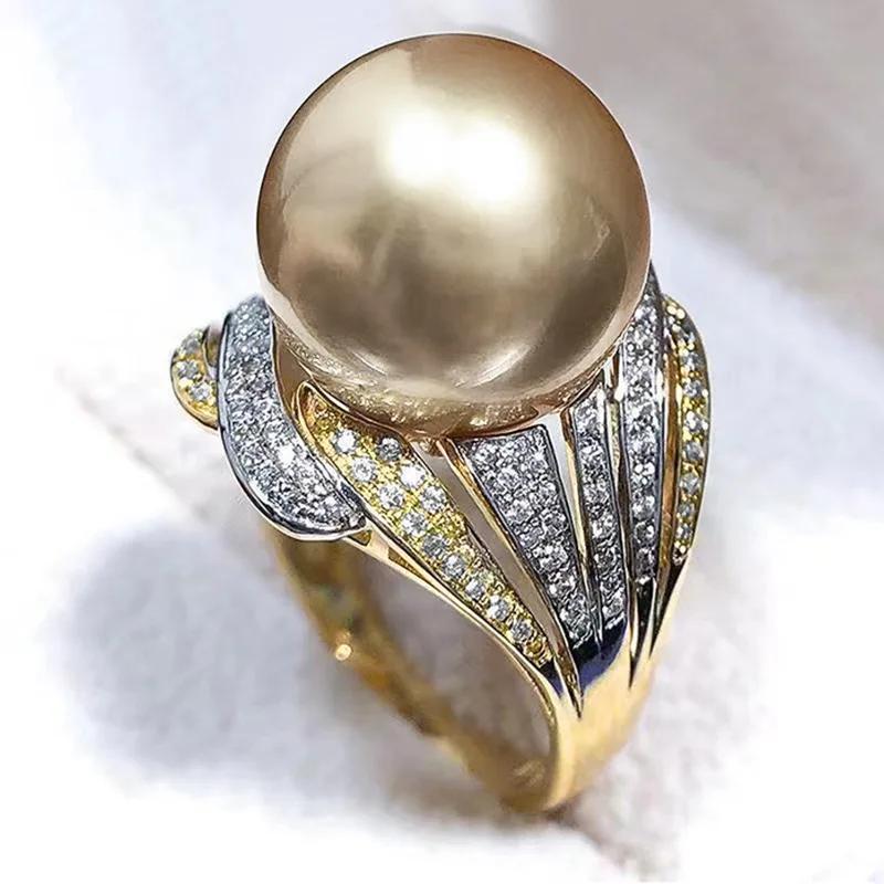 

2026 New Two Tone Pearl Ring Women s European and American Brides Get Married, Attend Banquet, Eternal Zircon Accessories 6