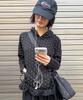 Frill Ribbon Hoodie Black Dot