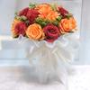 White Bridal Bouquet Silk Flowers Roses With Yarn Bridesmaid Wedding Bouquet Simulation Flower Artificial Wedding Accessories