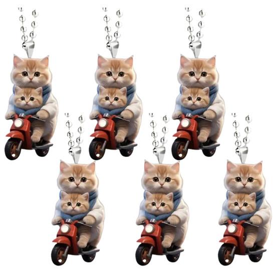 Motorbike Cat Acrylic Hanging Decoration Home Indoor Christmas Tree Car Rearview Mirror 2D Flat Riding Kitten Hanging Ornament Cartoon Animal Pendant