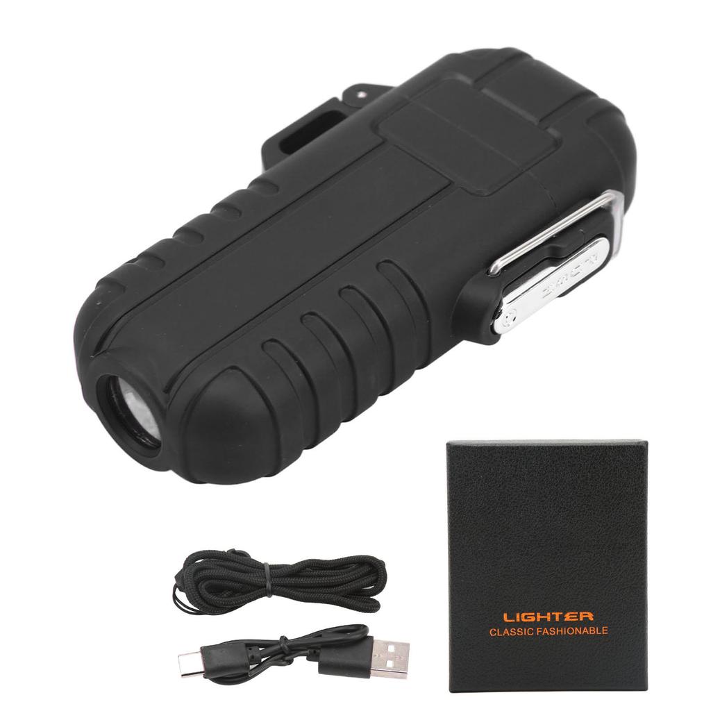 Outdoor Double Arc Electric Lighter Portable Waterproof Flashlight Lighter Charging Pulse Windproof
