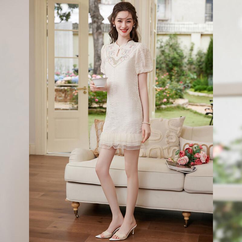 Bailuyu New Chinese Style Embroidered Stand Collar Dress