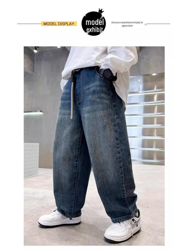 2025 Jungen Samtgefütterte Straight-Leg Jeans: Trendige Teenager-Freizeit-Herbsthosen