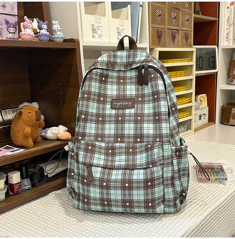 Schoolbag Sweet Tone Soft Mist Texture Plaid Low Saturation Backpack College Style Junior High School Girls Light Backpack