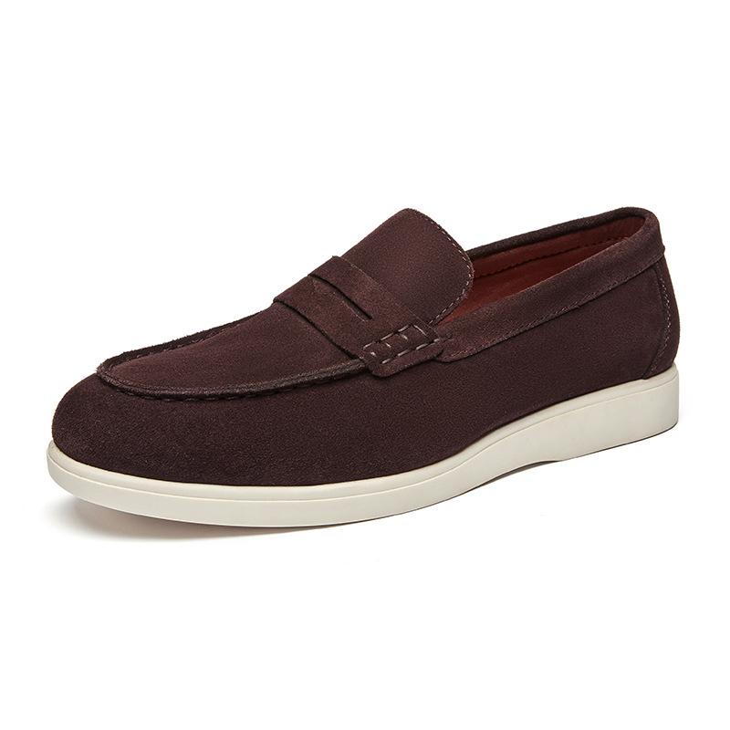 British style suede leather matte loafers men's lazy beanie shoes flip casual men's shoes