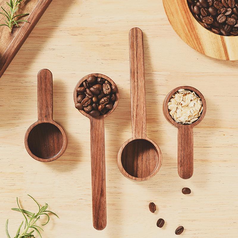 Coffee Measuring Scoop Walnut Wooden Coffee Spoon Kitchen Measuring Tablespoon Sugar Spice Powder Spoon Coffee Accessories Tools