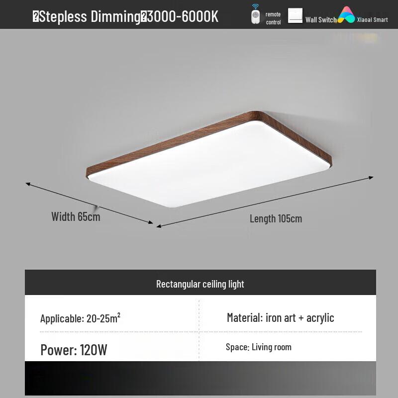 Modern Walnut Rectangular LED Ceiling Lamp