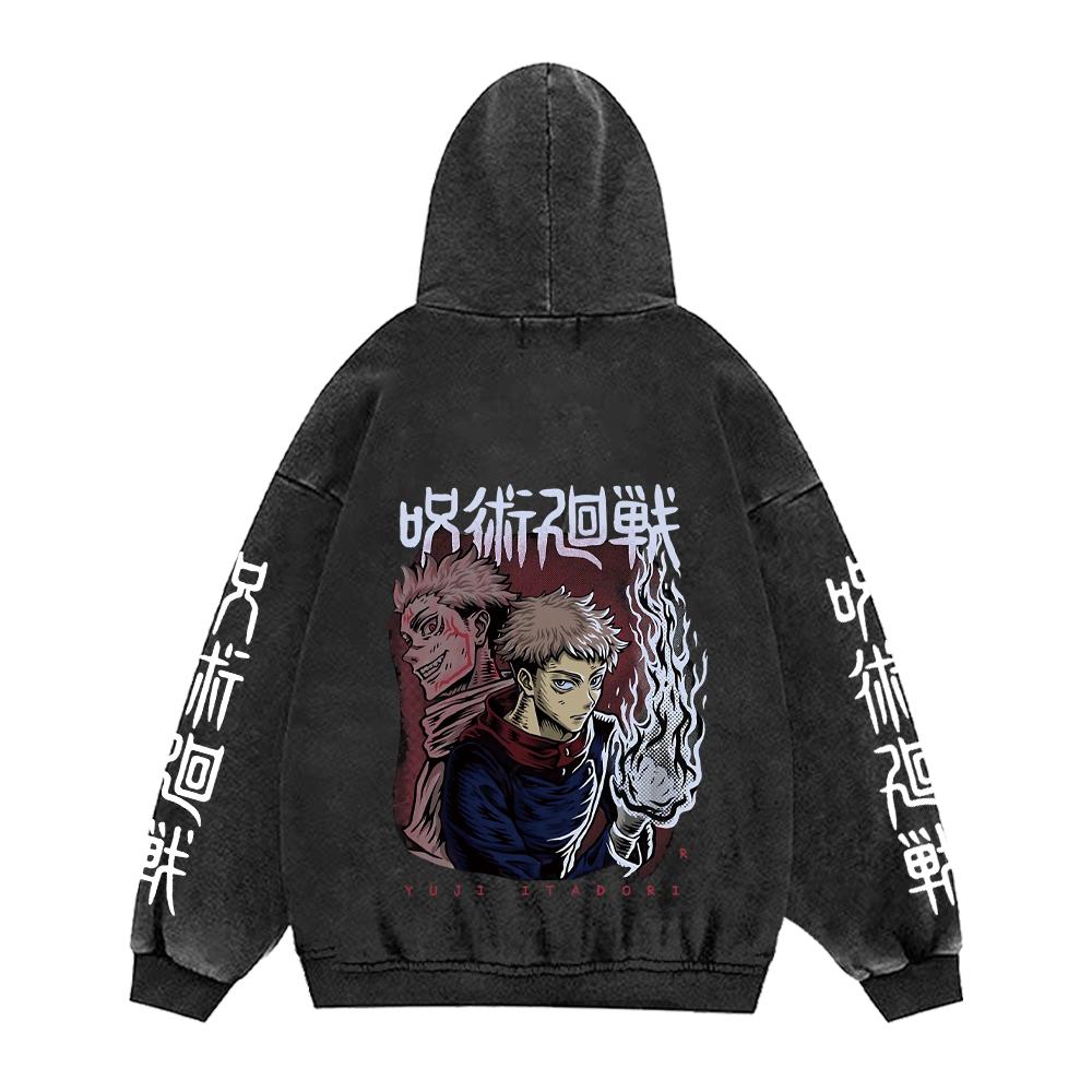 Jujutsu Kaisen Anime Clothing Ryomen Sukuna Logo Graphic Hooded Men Washed Hoodies Vintage Cotton Streetwear Harajuku Sweatshirt