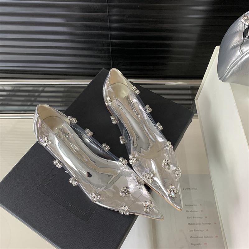Fashion Luxury Rhinestones Transparent PVC Women Pumps Elegant Pointed toe Low Heeled Crystal Party Shoes Fashion Summer Wedding Shoes