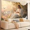 Jesus with Doves Tapestry Serene Garden Wall Art for Bedroom or Living Room Large Decorative Hanging Add Spiritual Peace