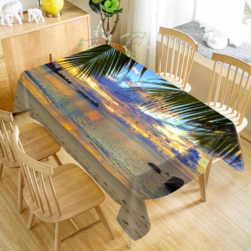 Custom Beach Seaside Table Cloth Oxford Print Waterproof Oilproof Home Rectangular Party Table Cover 100X140cm/140X250cm