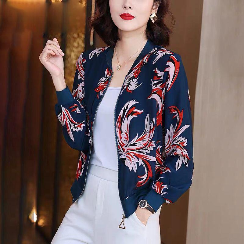 

Women s Retro Print Lightweight Chiffon Baseball Jacket - 2025 Korean Style Summer Sun Protection Cardigan. 2XL