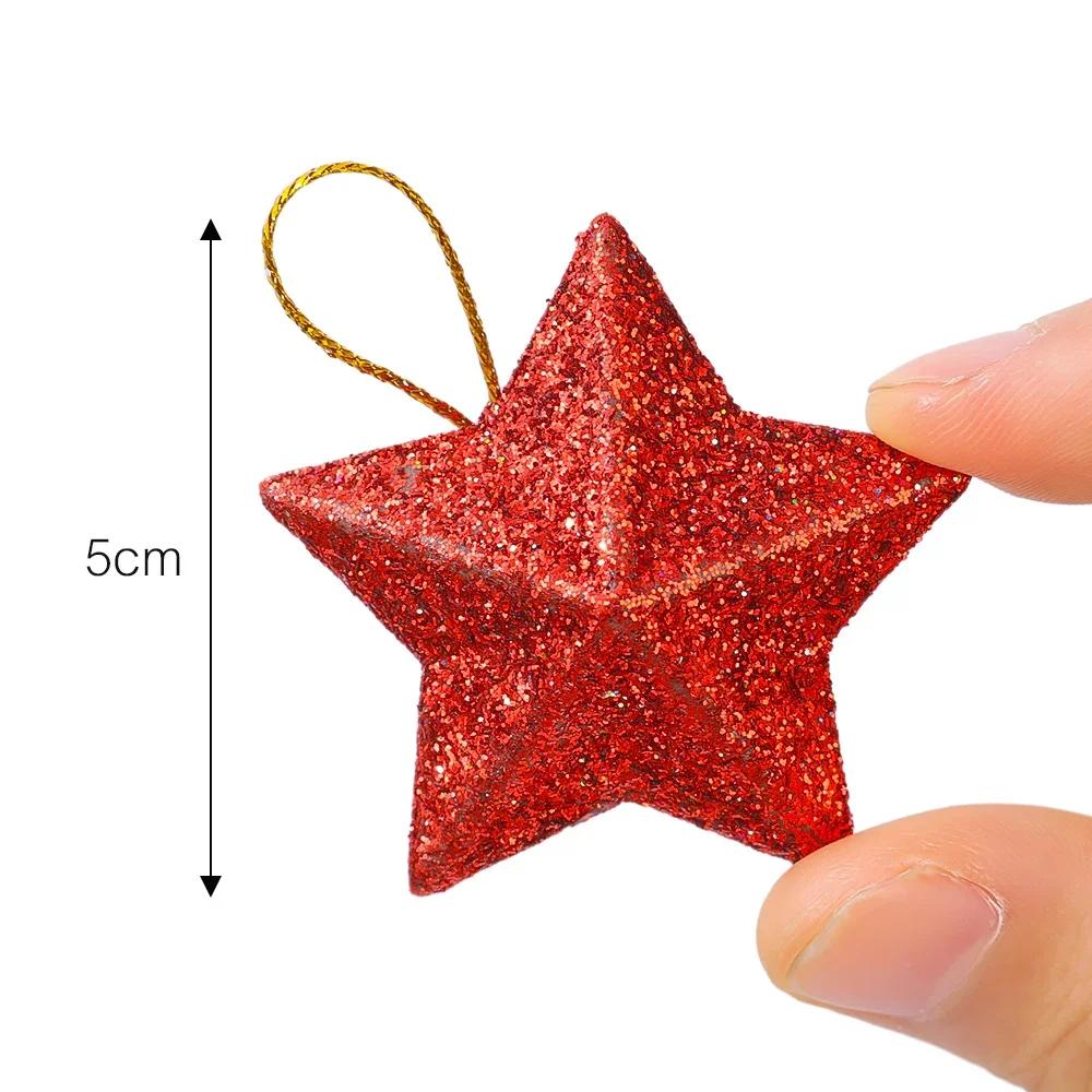 36/6 szt. Xmas Glitter Stars Ornaments Pentagram Wiszące zawieszki na choinkę Prezenty noworoczne Xmas Wedding Party Home Decoration