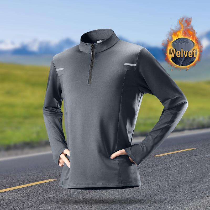 Men s Quick-Dry Velvet-Lined Half-Zip Winter Running Top M (80-100 lbs)