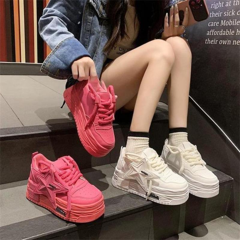 Spring and Summer New Five-pointed Star Thick-soled Muffin Board Shoes Female Leisure Student White Shoes
