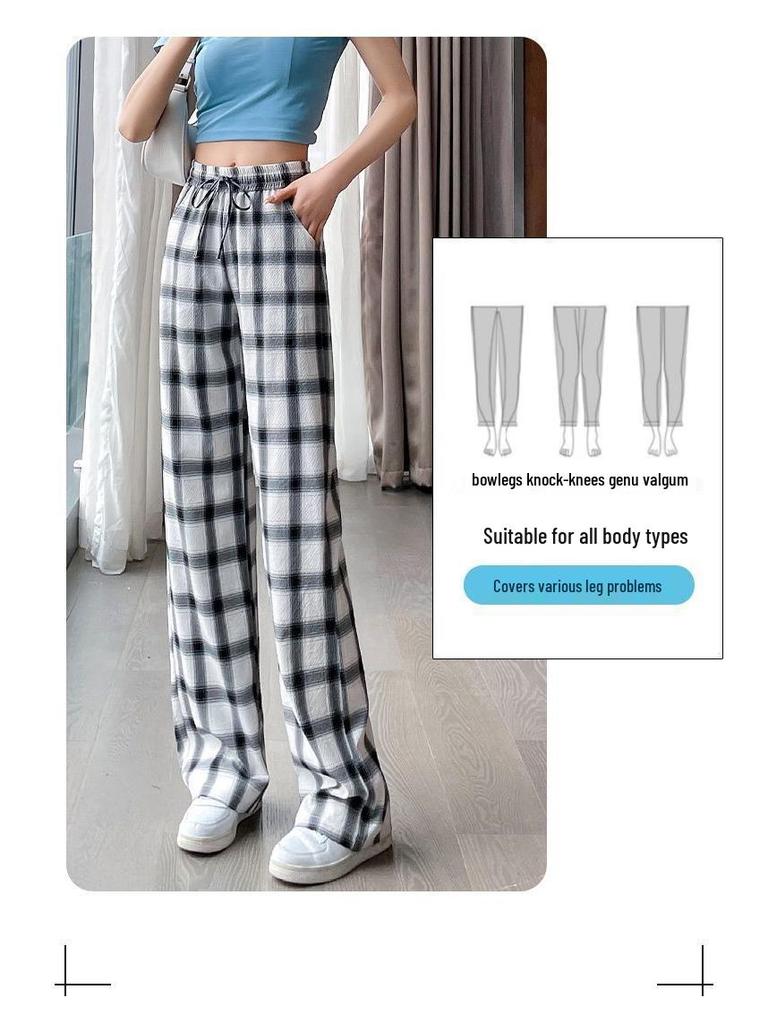 Damen Übergröße Karierte Eisseide Weitbeinige Hose - Schlankmachend, Leicht, Sommer 2025 Freizeit-Hose