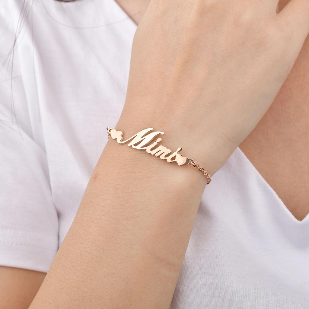 Atoztide Customized Name Crown Heart Bracelet Personalized Thick Chain for Women Stainless Steel Gold Color Bangle Jewelry