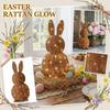 Modern Easter Wicker Bunny Ornament, 13.8-inch Woven Bunny Desktop Figurine With String Lights
