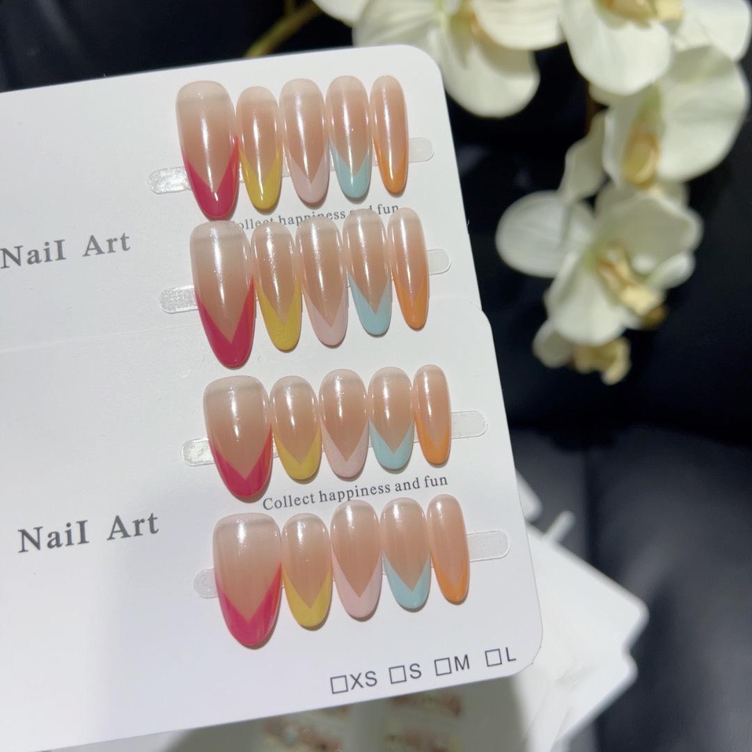 

Dopamine V-Shaped French Minimalist Handmade Colorful Nail Patches
