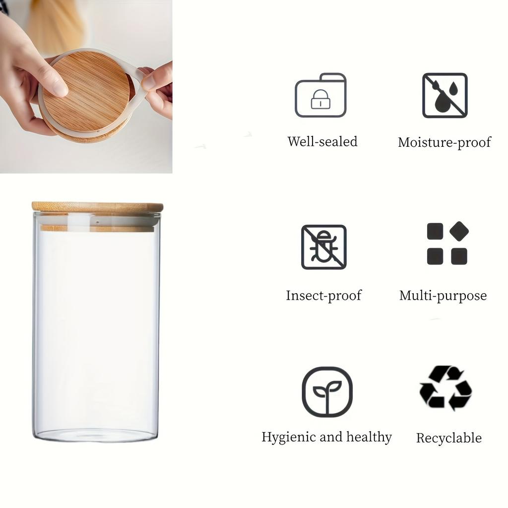 Glass jar with bamboo lid 280ml 10oz glass food storage container, suitable for kitchen spice jars, coffee jars, dried fruit jar