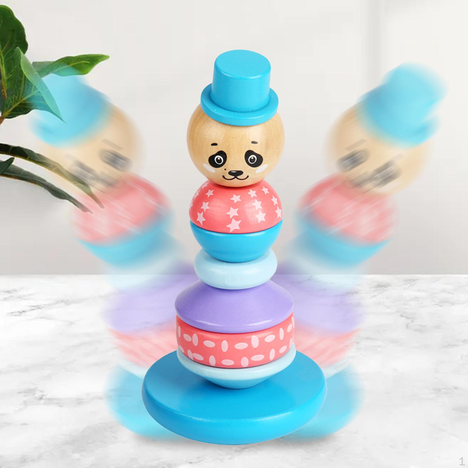 

Animal Colorful Stacker Set, Wooden Shaking Education Child Early Learning 2+ Tumbler Toys Panda Head