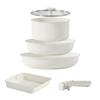 Frying Pan Free of Harmful Substances Like Induction Gas Removable Refined Compact Perfect for Great Easy White 6-Piece Set, PFOA, &