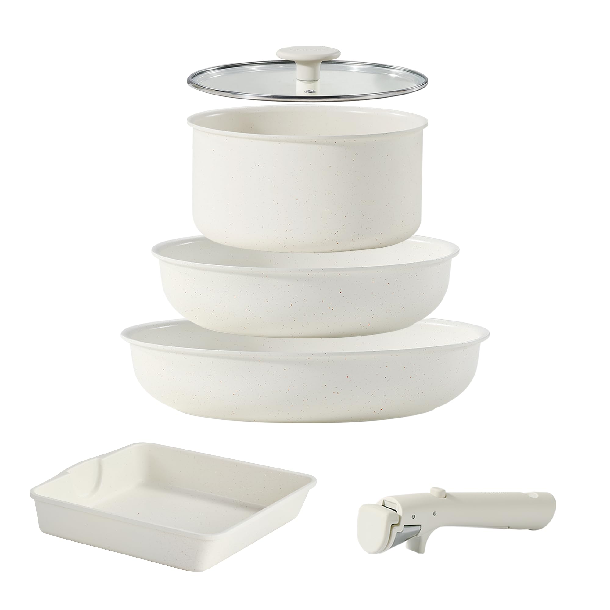 

CAROTE Сковорода без вредных веществ, таких как индукционный газ, съемная, изысканная, компактная, идеально подходит для отличного легкого белого набора из 6 предметов, PFOA и белый