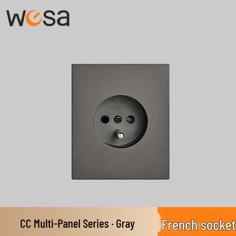 CE-Certified European Type E Socket for Germany & France, One/Two-way Switch Panel, Two-hole Design