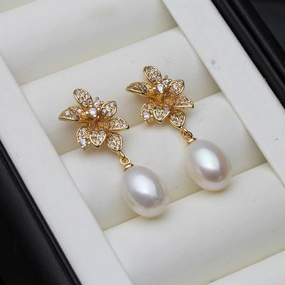 Genuine 925 Silver Earrings with Natural Pearls,White Freshwater Flower Pearl Earrings Drop Mother Wife Birthday Gift Gray Black